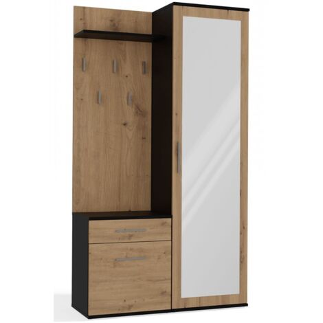 Selsey Duvio – Flurgarderobe mit Schrank und Spiegel, Eiche Artisan / Anthrazit, 100 cm