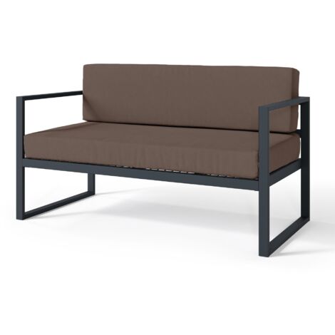 Selsey Dywilly - Garten-Sofa 2-Sitzer, wasserabweisend, braun/schwarzes Gestell
