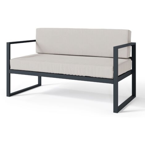 Selsey Dywilly - Garten-Sofa 2-Sitzer, wasserabweisend, grau/schwarzes Gestell
