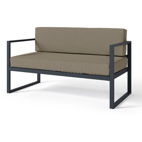 Selsey Dywilly - Garten-Sofa 2-Sitzer, wasserabweisend, hellbraun/schwarzes Gestell
