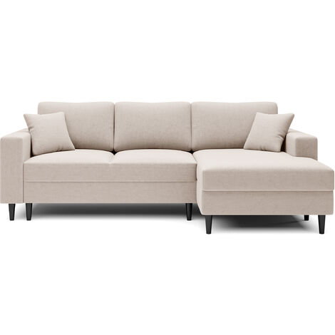 Selsey - Eckschlafsofa Nalika in L-Form mit einem Behälter aus cremefarbenem hydrophobem Velours auf der rechten Seite