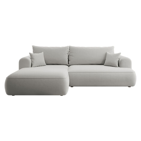 Selsey - Eckschlafsofa Ovo L-förmiges graues Velours mit einem Behälter aus pflegeleichtem Stoff, linke Seite