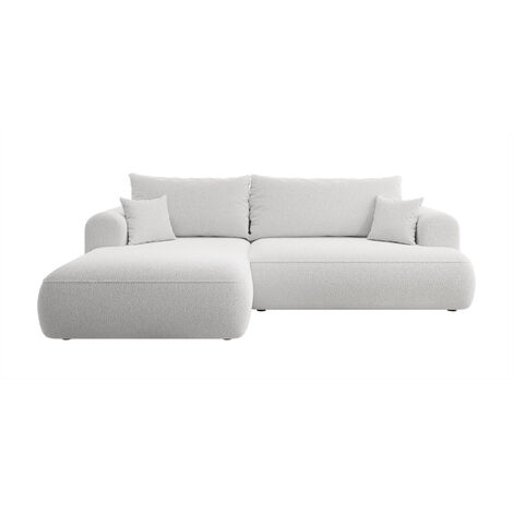 Selsey - Ecksofa mit Schlaffunktion Ovo L-Form grau mit einem Bouclé-Behälter links