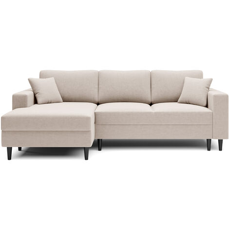Selsey - Ecksofa Nalika in L-Form mit einem Behälter aus cremefarbenem hydrophobem Velours auf der linken Seite