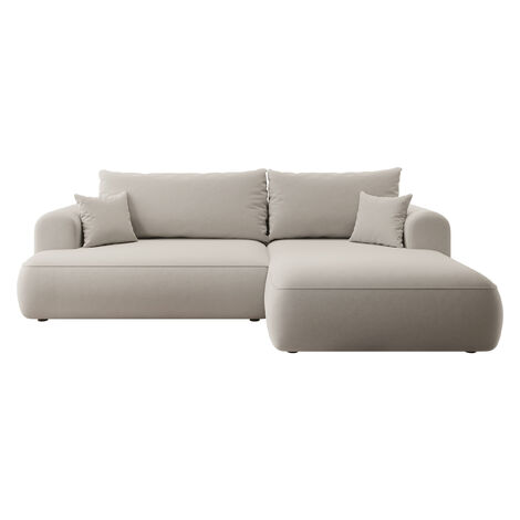 Selsey- Ecksofa Ovo in L-Form aus cremefarbenem Velours mit Behälter aus pflegeleichtem Stoff, rechte Seite
