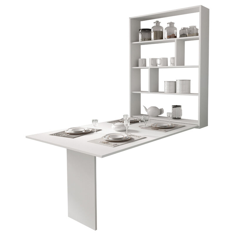 Selsey - ESPIGO - Esstisch / Wandtisch klappbar mit Regal - Tischplatte rechteckig 130 x 80 cm (Weiß)