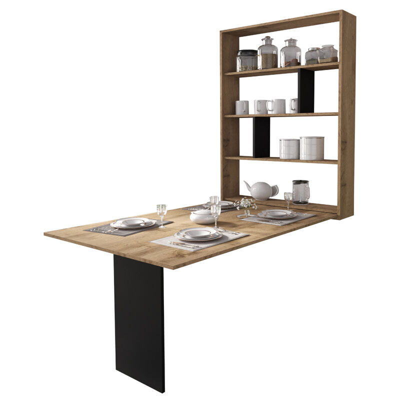 Selsey ESPIGO - Esstisch / Wandtisch klappbar mit Regal - Tischplatte rechteckig 130 x 80 cm (Wotan Eiche)