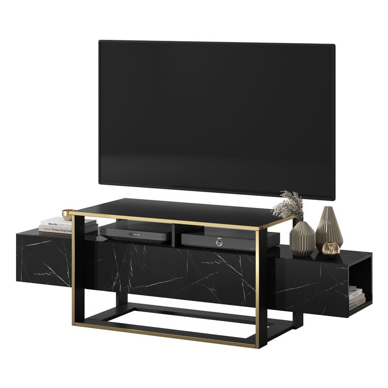 Selsey - Excelsum - Meuble tv avec décor imitant le marbre et cadre doré - Design élégant pour appareils électroniques