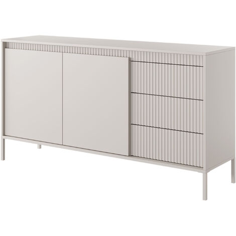 Selsey FALSETTO - Commode à deux portes - 153 cm - avec trois tiroirs et façade fraisée - beige