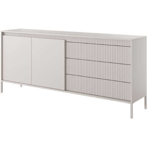 Selsey FALSETTO - Sideboard 2-türig mit 3 Schubladen, Beige mit geriffelter Front, 187 cm
