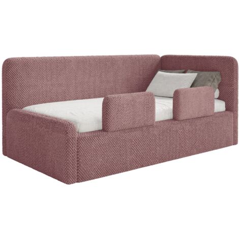 Selsey FANKO – Lit enfant 90x200 cm avec barrière de sécurité, matelas, tête de lit à droite, en peluche, rose
