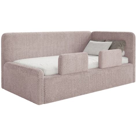 Selsey FANKO – Lit enfant 90x200 cm avec barrière de sécurité, matelas, tête de lit à droite, en peluche, rose poudré