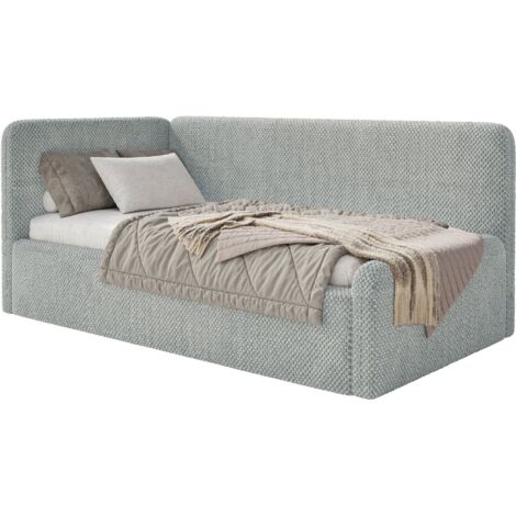 Selsey FANKO – Lit junior 90x200 cm avec matelas, tête de lit à gauche, en peluche, gris