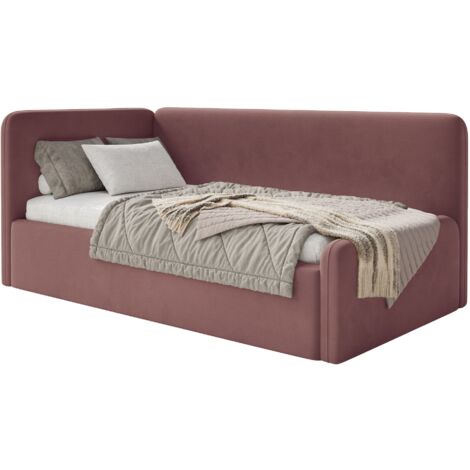 Selsey FANKO – Lit junior 90x200 cm avec matelas, tête de lit à gauche, velours, rose