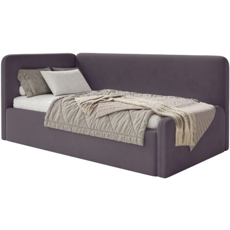 Selsey FANKO – Lit junior 90x200 cm avec matelas, tête de lit à gauche, velours, violet
