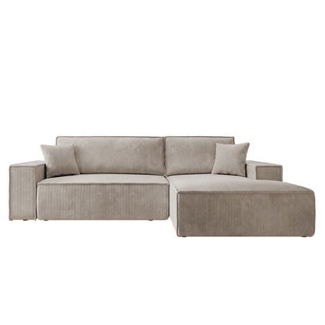 Selsey FARESE Ecksofa mit Schlaffunktion und Bettkasten, Ottomane rechts, Cordbezug in Beige