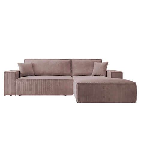 Selsey FARESE Ecksofa mit Schlaffunktion und Bettkasten, Ottomane rechts, Cordbezug in Rosa