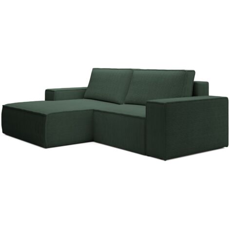 Selsey Farese Mini – Ecksofa mit Cordbezug, Schlaffunktion und Stauraum, Dunkelgrün, links