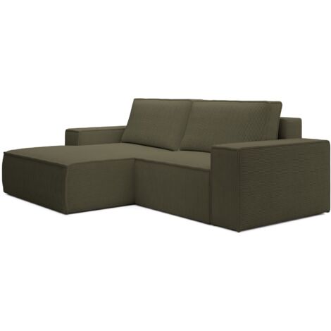 Selsey Farese Mini – Ecksofa mit Cordbezug, Schlaffunktion und Stauraum, Olivgrün, links