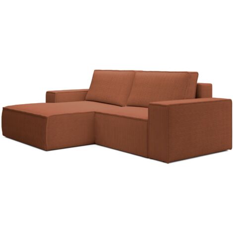 Selsey Farese Mini – Ecksofa mit Cordbezug, Schlaffunktion und Stauraum, Rostrot, links