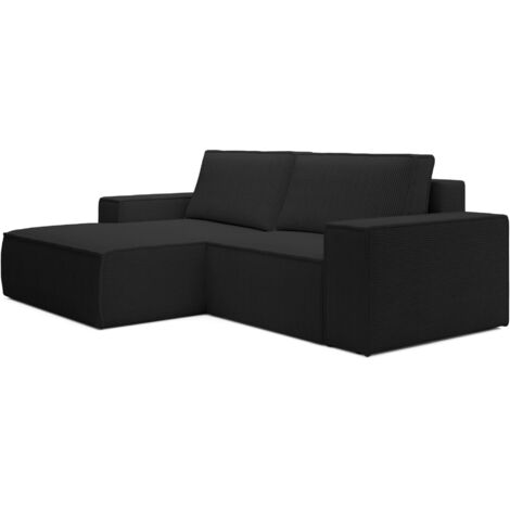 Selsey Farese Mini – Ecksofa mit Cordbezug, Schlaffunktion und Stauraum, Schwarz, links