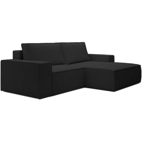 Selsey Farese Mini – Ecksofa mit Cordbezug, Schlaffunktion und Stauraum, Schwarz, rechts