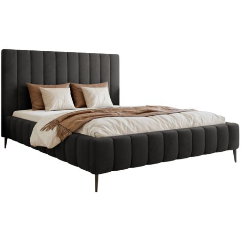 Selsey Fiarro - Polsterbett 140x200 mit Bettkasten, Metallfüßen, Velours, dunkelgrau