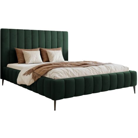 Selsey Fiarro - Polsterbett 140x200 mit Bettkasten, Metallfüßen, Velours, dunkelgrün