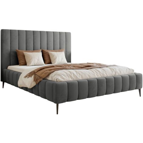 Selsey Fiarro - Polsterbett 140x200 mit Bettkasten, Metallfüßen, Velours, grau