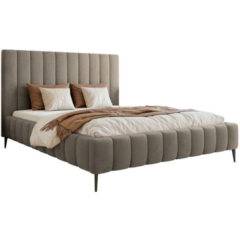 Selsey Fiarro - Polsterbett 140x200 mit Bettkasten, Metallfüßen, Velours, graubeige