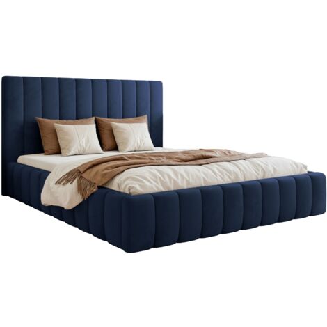 Selsey Fiarro - Polsterbett 140x200 mit Bettkasten, Velours, marineblau