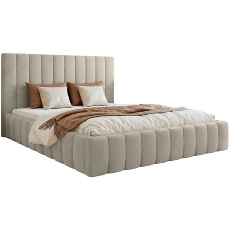 Selsey Fiarro - Polsterbett 160x200 mit Bettkasten, Velours, hellbeige