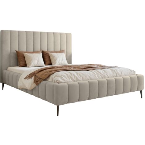 Selsey Fiarro - Polsterbett 180x200 mit Bettkasten, Metallfüßen, Velours, hellbeige