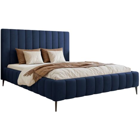 Selsey Fiarro - Polsterbett 180x200 mit Bettkasten, Metallfüßen, Velours, marineblau