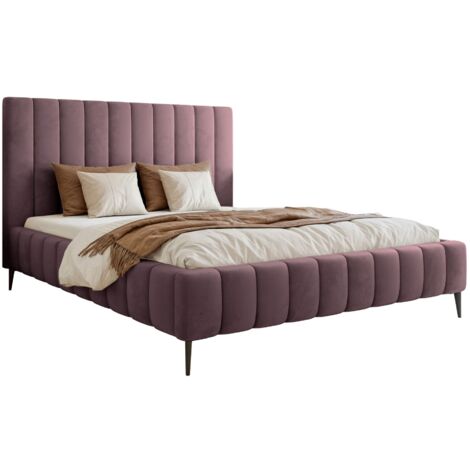 Selsey Fiarro - Polsterbett 180x200 mit Bettkasten, Metallfüßen, Velours, violett