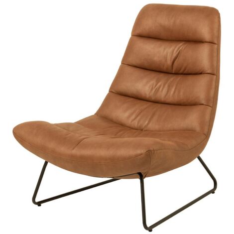 Selsey FORGENTS - Loungesessel mit Kunstlederbezug in Karamell-Braun, Kufengestell, Quersteppung, 82,5x93x97 cm