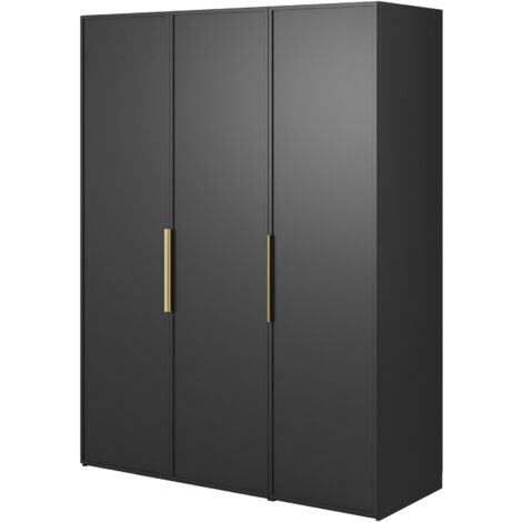 Selsey Frame - Kleiderschrank 3-türig mit langer Kleiderstange und Regalen, 150 cm, schwarz