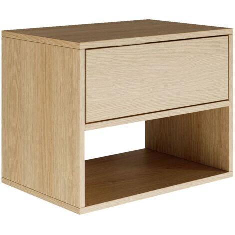 Selsey FRAMME – Table de chevet suspendue avec tiroir et niche – effet bois chêne – 50 cm