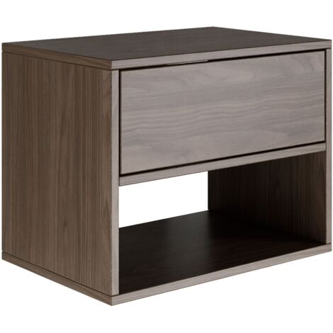 Selsey FRAMME – Table de chevet suspendue avec tiroir et niche – effet bois noyer – 50 cm