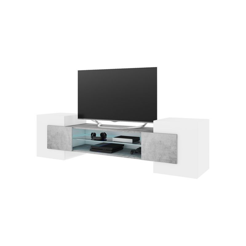 Selsey - GAELIN - Meuble TV / Meuble de salon (blanc / béton, 160 cm, avec LED)