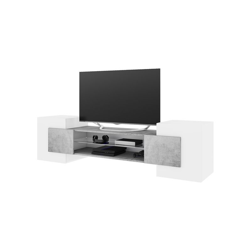 Selsey GAELIN - Meuble TV / Meuble de salon (blanc / béton, 160 cm, sans LED)