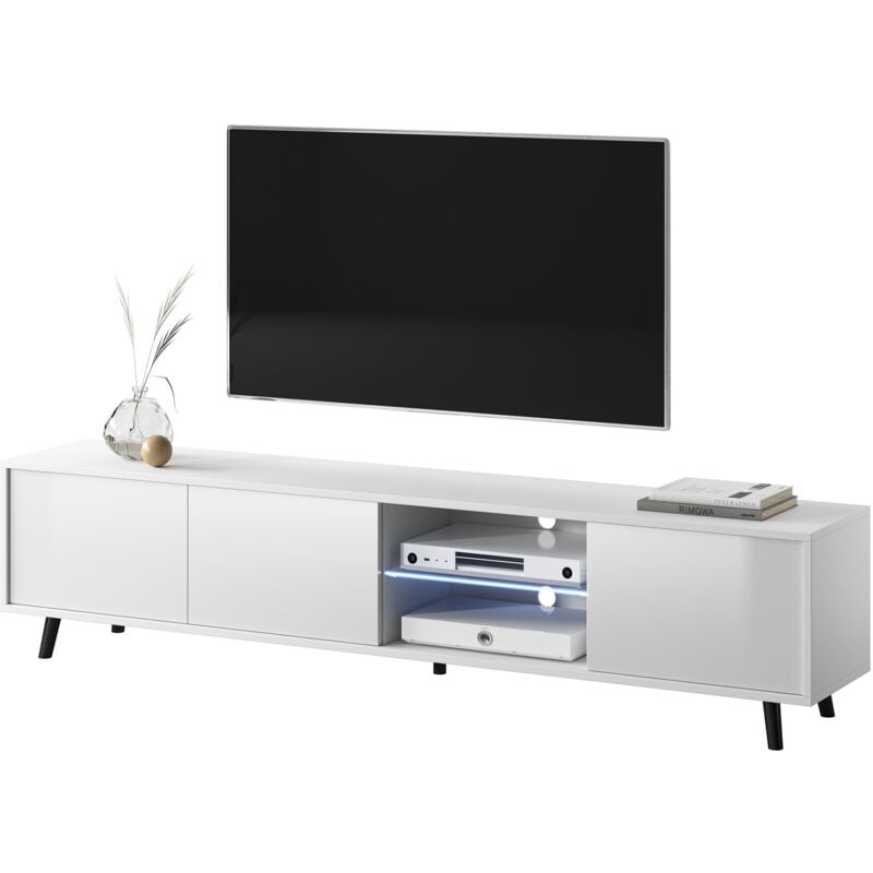 

Galhad - Mueble TV - 175 cm ancho - blanco mate / blanco brillo - Iluminación LED con pilas - Selsey