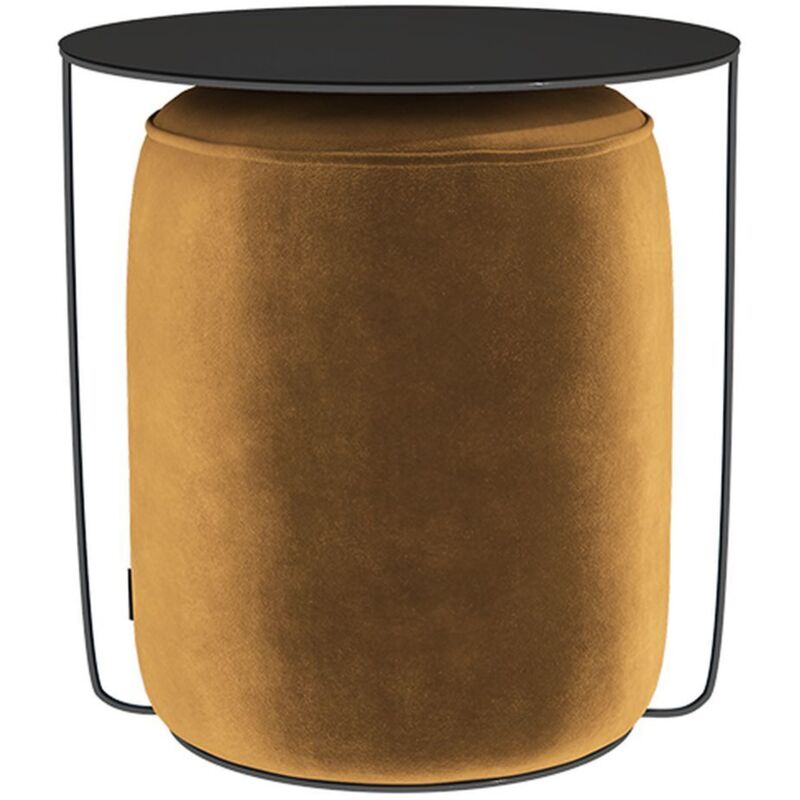 Gazure - Table basse ronde en métal - avec pouf moutarde - Selsey