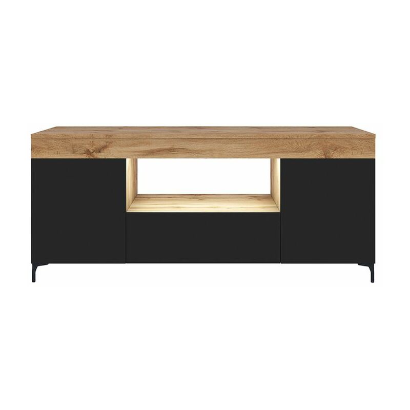 

Gusto - Mueble TV - Roble Lancaster / Negro - 137 cm - con iluminación LED - moderno - Selsey