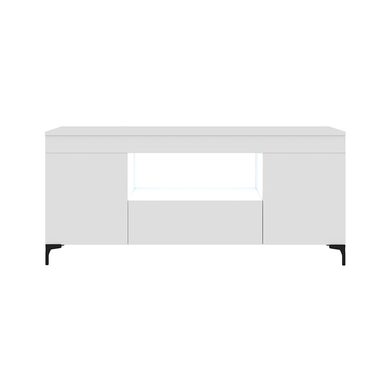 Selsey - GUSTO - TV-Lowboard / TV-Schrank stehend mit Füßen - geschlossener Stauraum - offenes Fach, 137 cm (Weiß Matt / Weiß Matt,