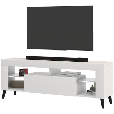 Selsey HUGOB - Meuble TV - 140 cm - blanc mat / blanc brillant - style moderne