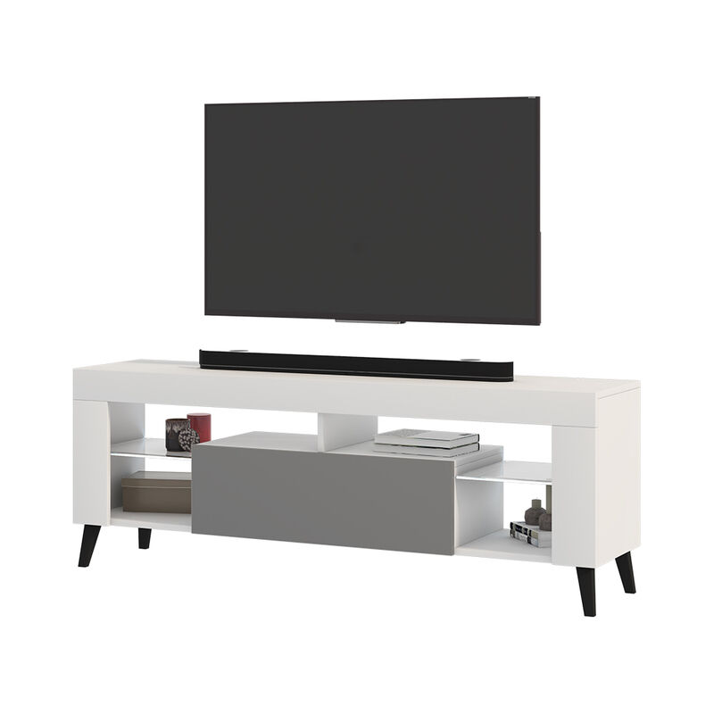 Selsey - HUGOB - Meuble TV - 140 cm - blanc mat / gris brillant - style moderne
