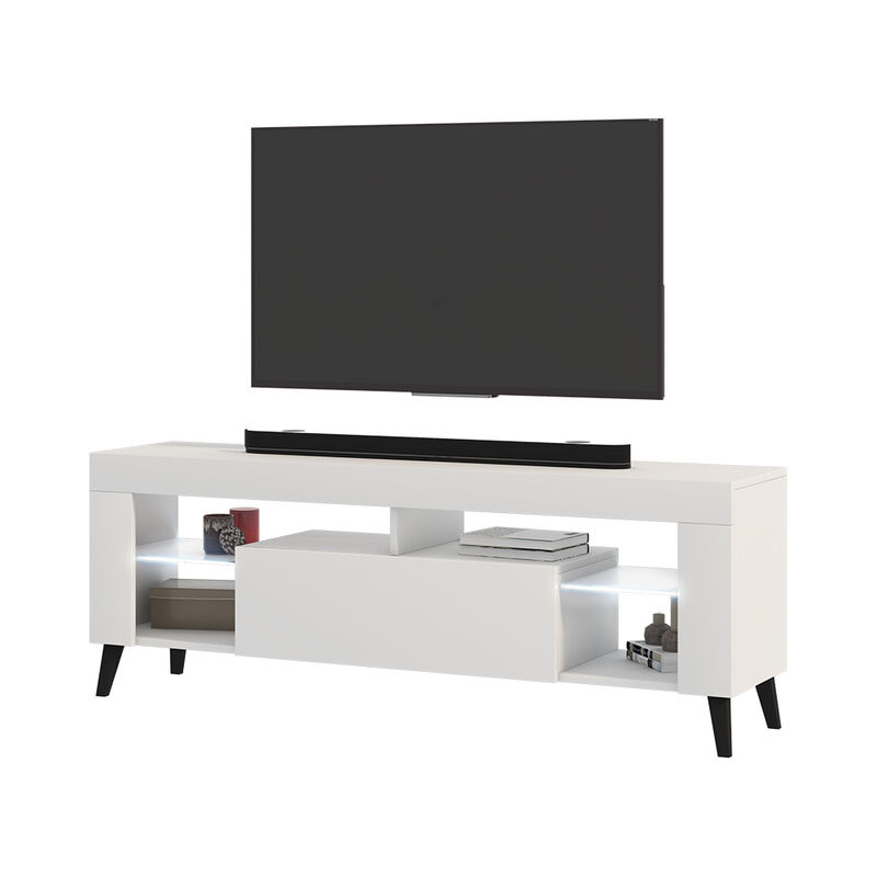 

Selsey HugoB - Mueble de TV - 140 cm - blanco mate / blanco brillo - iluminación LED a batería - moderno