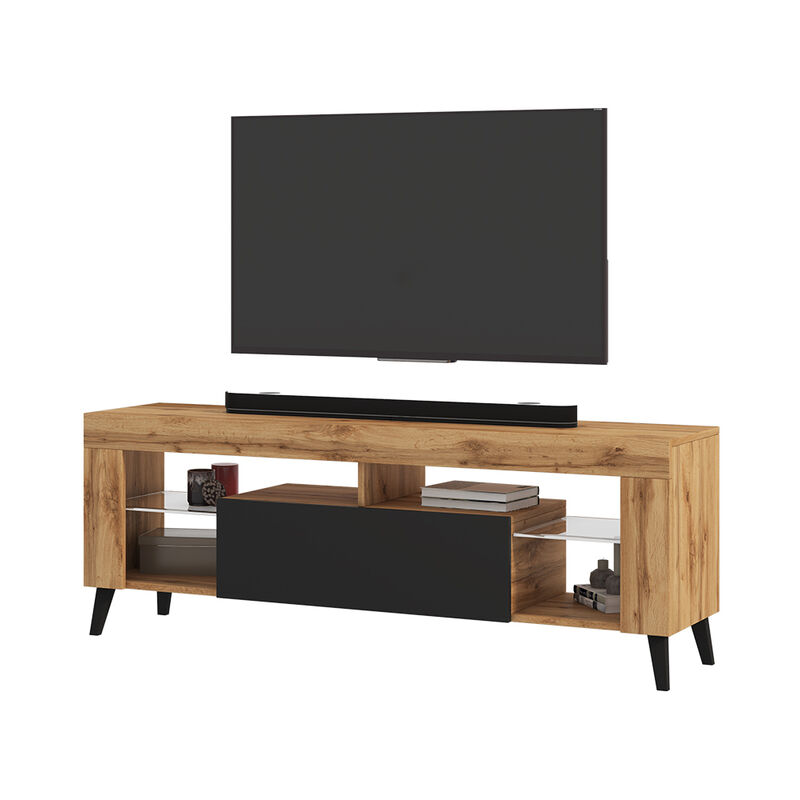 

Selsey HugoB - Mueble de TV - 140 cm - roble lancaster / negro brillo - moderno