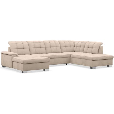 Selsey Jamaal - Wohnlandschaft mit Schlaffunktion und Stauraum, linksseitig, Velours hydrophob, beige